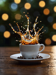 Aromatic coffee splash and splatter in a glass