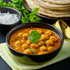 Indian cuisine chole masala curry also called chickpeas masala