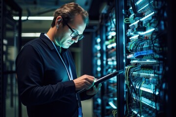 Server engineer computer adult concentration.