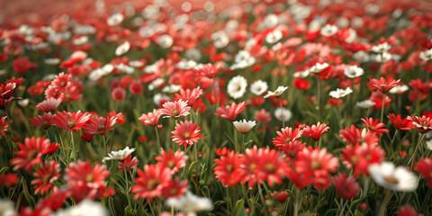 The red and white flowers are looking more beautiful in sunlight in field
