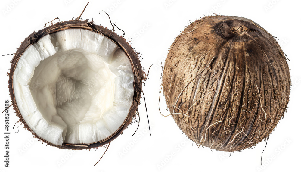 Wall mural coconut and coconut half cut isolated on white background