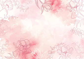 pink peony flowers outline on splash background template