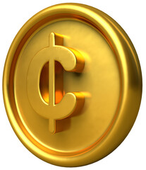Gold cent coin facing left 3d illustration render

