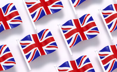 British flag pattern background white soft color. Realistic cartoon 3d style. Flag fabric effect texture flat top view. Vector illustration