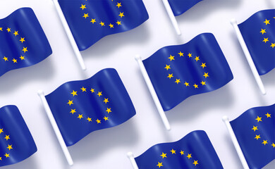 European Union flag pattern background white soft color. Realistic cartoon 3d style. Flag fabric effect texture flat top view. Vector illustration