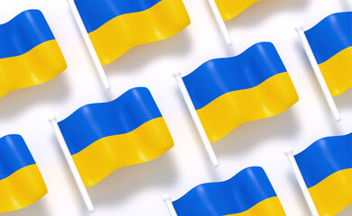 Ukraine flag pattern background white soft color. Realistic cartoon 3d style. Flag fabric effect texture flat top view. Vector illustration