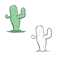 Cartoon cactus drawing with line art style. Simple design outline style. Easy to edit. Vector illustration