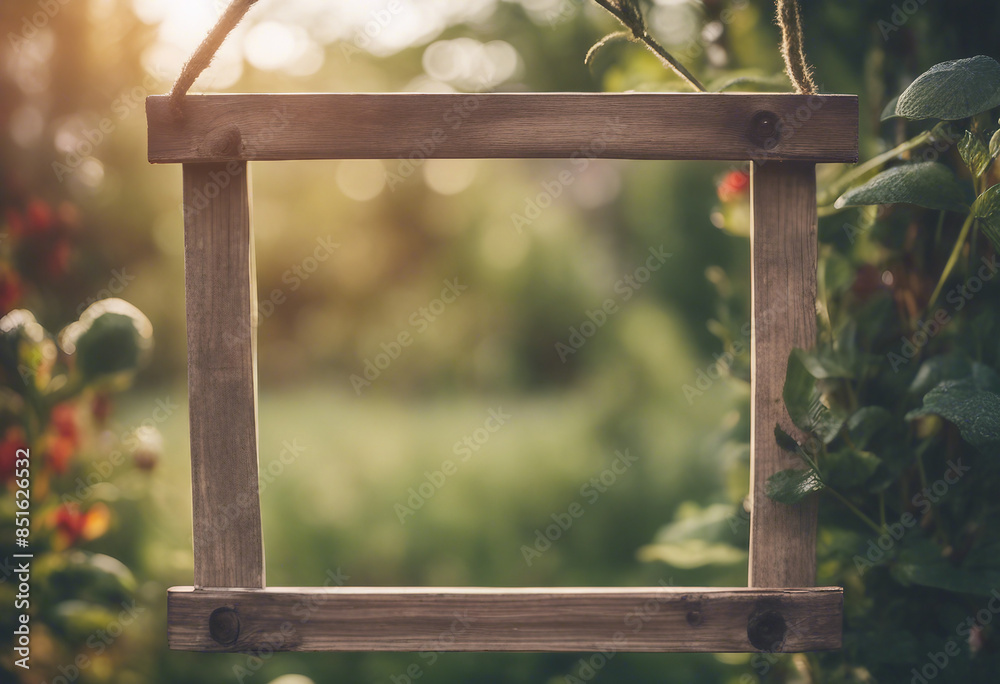 Wall mural a simple wooden frame hanging on the garden fence