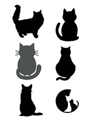 black cat icons,cat silhouette in white background