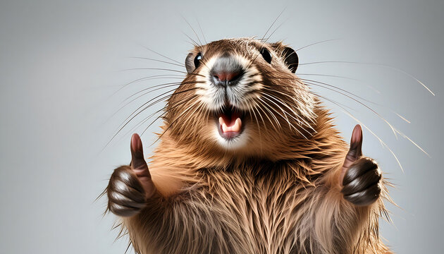 Thumbs Up Beaver Celebrates Success