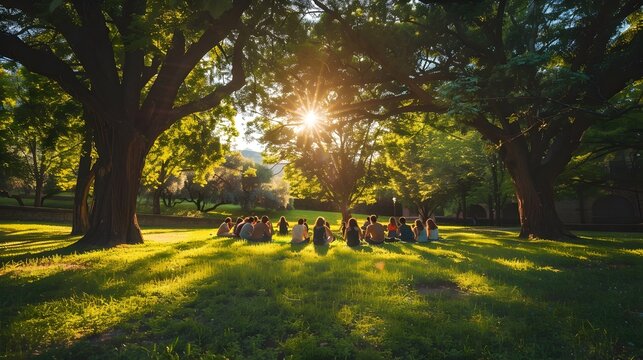 Philosophical Discussion Under The Shaded Trees On A Sunny Day