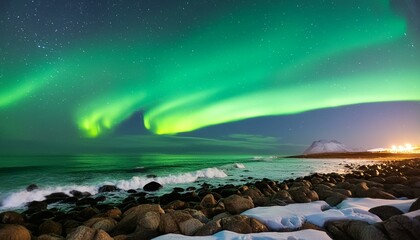 Paisaje hermoso aurora boreal cielo colores mar