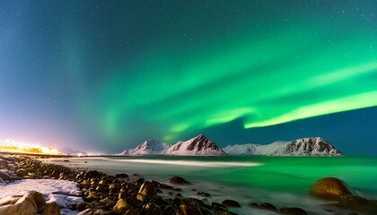 Paisaje hermoso aurora boreal cielo colores mar