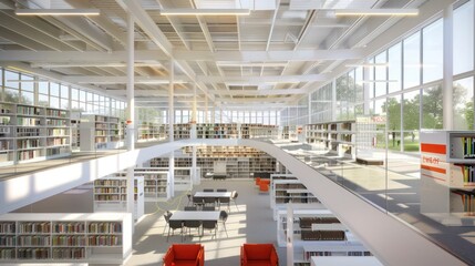 Obraz premium rchitectural plans of a modern library with open spaces, reading areas, and digital facilities