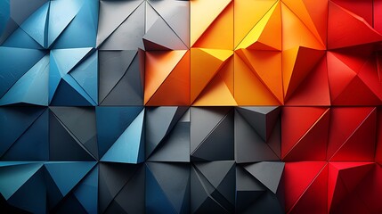 An abstract background with trapezoids creating depth perception illusion, vivid colors, hd quality, digital art, high contrast, geometric design, modern aesthetic, artistic abstraction