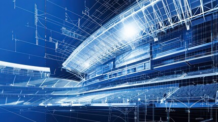blueprint of a state-of-the-art sports stadium with retractable roof and seating arrangements