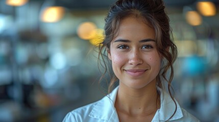 Obraz premium A friendly, smiling young healthcare worker with a stethoscope in a bright hospital setting