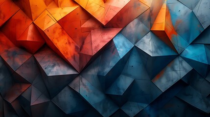 Inside-out color scheme with parallelograms, shades of blue and orange, hd quality, digital rendering, high contrast, geometric precision, modern design, artistic composition, elegant and dynamic 
