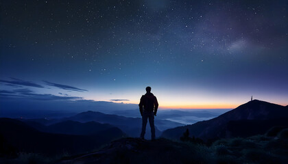 A lone standing at night fantasy with creativity on digital art concept, Dark Night sky on digital art concept, Generative AI.