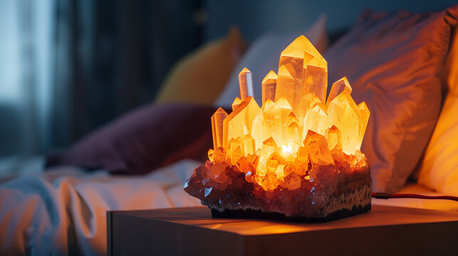 Citrin Healing Crystal. Alternative Medicine. Crystals for Health. Energy Power. Wellness. Photo in Interior of Bedroom
