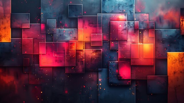 Inside-out color scheme with parallelograms, vibrant neon colors, dark background, hd quality, digital art, high contrast, geometric precision, modern design, artistic composition, dynamic and lively 