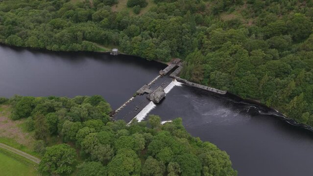 Aerial view of Dol y Mynach Dam in the Elan Valley in Wales