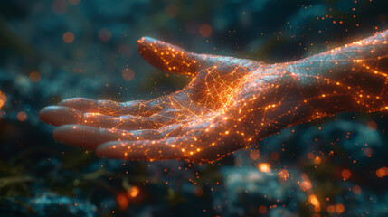 Abstract palm hands touching brain with network connections, innovative technology in science and communication concept.