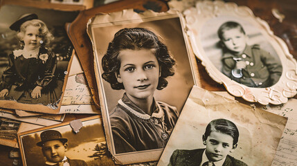 Vintage photo album with old photos of a beautiful in retro style