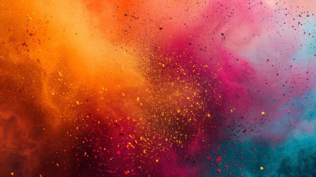 Colorful powders of holi colors over colorful background with copy space