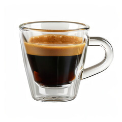 Clear coffee cup filled with Espresso, isolated white background, studio lighting for focused advertising