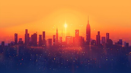 Fototapeta premium Sophisticated Skyline Silhouette with Golden Sunset Gradient Luxurious Urban Landscape Concept