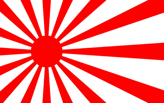 Red rising sun rays background, Japanese imperial flag style, abstract sunburst pattern for traditional Japan theme, oriental culture, patriotic concept, vector illustration for design