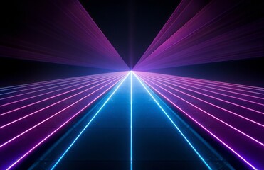 Fototapeta premium Black background, purple and blue laser beams, laser beam lights shining on the black ground