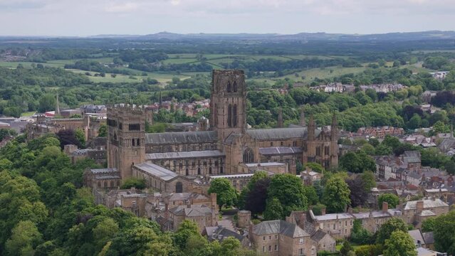 Aerial view of Durham Cathedral, a UNESCO World Heritage Site in Durham, beautiful English city