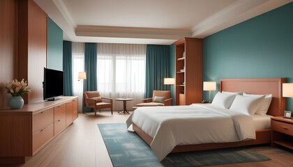 Fototapeta premium Frame mockup in modern bedroom with empty poster frame 