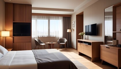 Fototapeta premium Frame mockup in modern bedroom with empty poster frame 