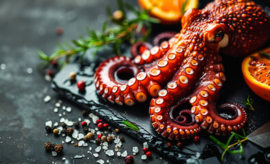Obraz premium Octopus With Orange and Spices