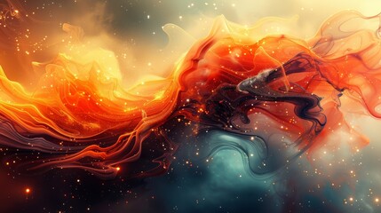 Vibrant abstract artwork featuring flowing energy with star-like particles and color gradients