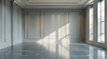 Obraz premium Modern Room Interior with Grey Walls and Windows.