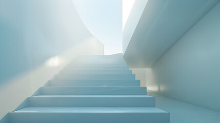 Fototapeta premium Symmetry in Minimalism: A Striking View of a White Staircase in a Modern Apartment