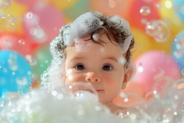 Fototapeta premium Child playing with bubbles