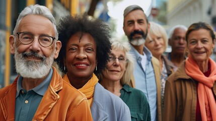 Diverse group of people standing, unity in diversity concept.