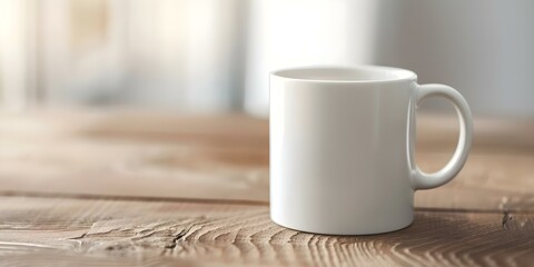 Fototapeta premium Professional White Blank Mug Mockup Photo with Copy Space and Selective Focus. Concept Mockup Photography, White Blank Mug, Copy Space, Selective Focus, Professional
