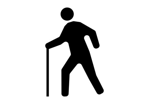 Silueta negra de anciano con cachaba 