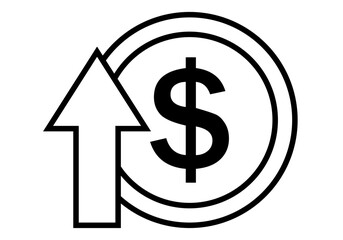 Obraz premium Icono negro de moneda de dólar con flecha de subida