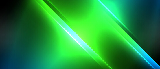 Neon dynamic diagonal light rays background. Techno digital geometric concept design for wallpaper, banner, presentation, background