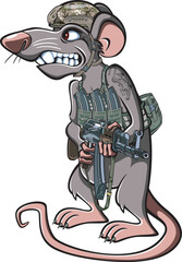 cartoon style military rat soldier holding a assault rifle