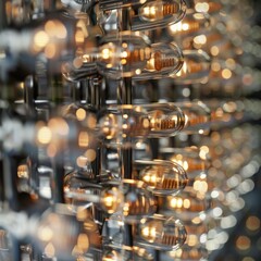 Close-up shot of numerous illuminated light bulbs with a blurred bokeh effect, creating a modern and captivating visual aesthetic.