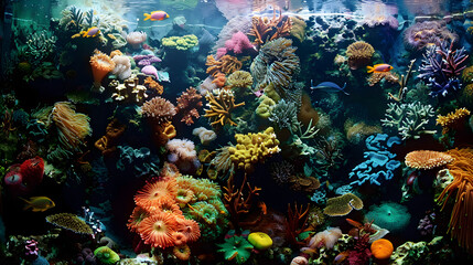 Fototapeta premium Underwater Wonderland: Vibrant Coral Reef Bursting with Diverse Marine Life