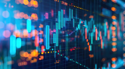 Obraz premium A glowing blue and orange stock market graph with an orange background.